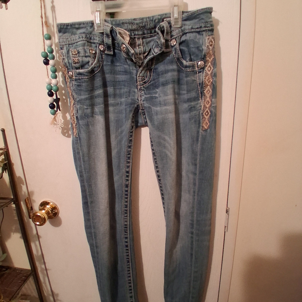 Miss Me Light Blue Skinny Jeans with Embellished Pockets - Picture 1 of 4